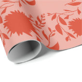 Tropische rode bloemen op roze cadeaupapier (Rol Hoek)