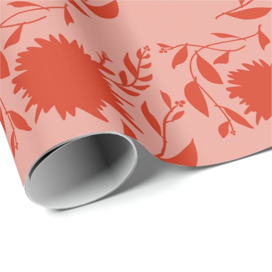 Tropische rode bloemen op roze cadeaupapier (Rol Hoek)