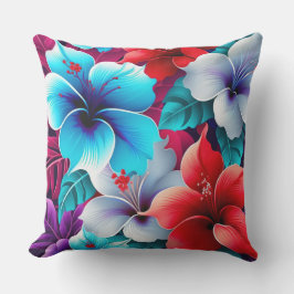 Tropische rode en blauwe hibiscusbloemen buitenkussen