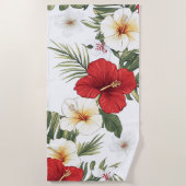 Tropische rode en witte Hibiscus Bloemen Strandlaken (Voorkant)