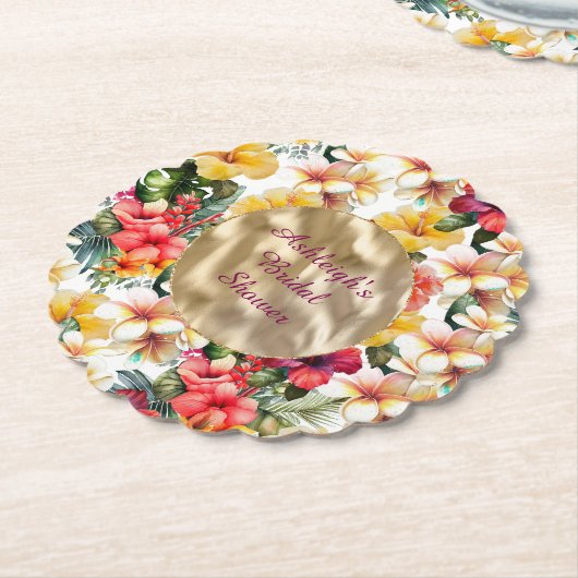 Tropische rode gele hibiscusbloemen bruidsdouche kartonnen onderzetters (Gekanteld)