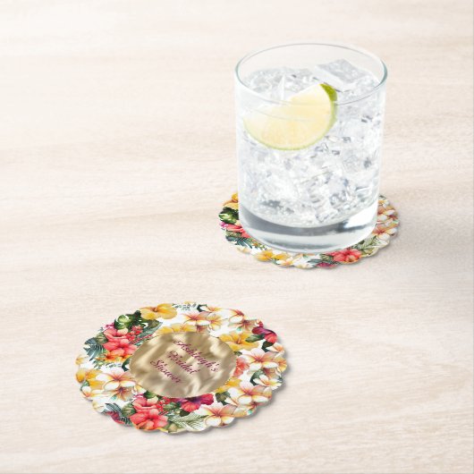 Tropische rode gele hibiscusbloemen bruidsdouche kartonnen onderzetters (Insitu)