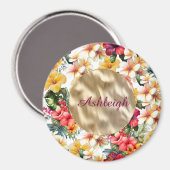 Tropische rode gele hibiscusbloemen bruidsdouche magneet (Voorkant / Achterkant)