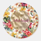 Tropische rode gele hibiscusbloemen bruidsdouche magneet (Voorkant)