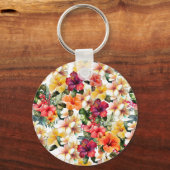 Tropische rode gele hibiscusbloemen bruidsdouche sleutelhanger (Achterkant)