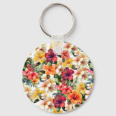 Tropische rode gele hibiscusbloemen bruidsshower sleutelhanger (Achterkant)
