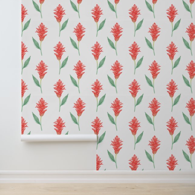 Tropische rode gember bloem aloha print behang (Applicatie)