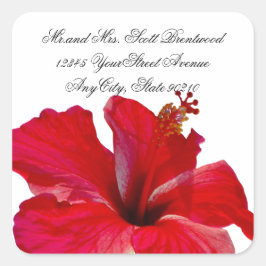 Tropische rode hibiscus adresetiketten vierkante sticker