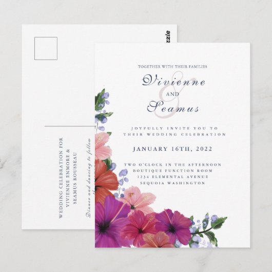 Tropische rode hibiscus bloem bruiloft uitnodiging (Voorkant / Achterkant)