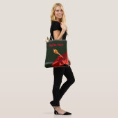 Tropische rode hibiscus bloem dramatisch zwart tote bag (Op model)