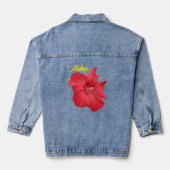Tropische rode Hibiscus Bloem Hawaïaanse Aloha Denim Jacket (Achterkant)