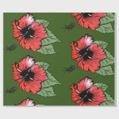 Tropische rode hibiscus bloem met groene bladeren cadeaupapier (Vlak)