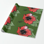 Tropische rode hibiscus bloem met groene bladeren cadeaupapier (Uitgerold)