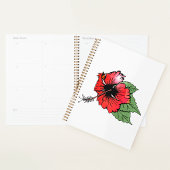 Tropische rode hibiscus bloem met groene bladeren planner