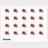 Tropische rode hibiscus bloem met groene bladeren ronde sticker (Vel)