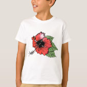 Tropische rode hibiscus bloem met groene bladeren t-shirt (Voorkant)