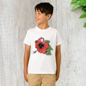 Tropische rode hibiscus bloem met groene bladeren t-shirt