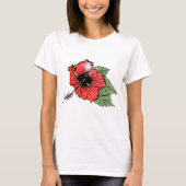 Tropische rode hibiscus bloem met groene bladeren t-shirt (Voorkant)