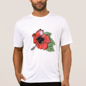 Tropische rode hibiscus bloem met groene bladeren t-shirt (Voorkant)