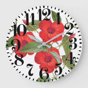 Tropische rode hibiscus Floral Big Number wandklok