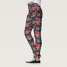 Tropische rode hibiscus leggings