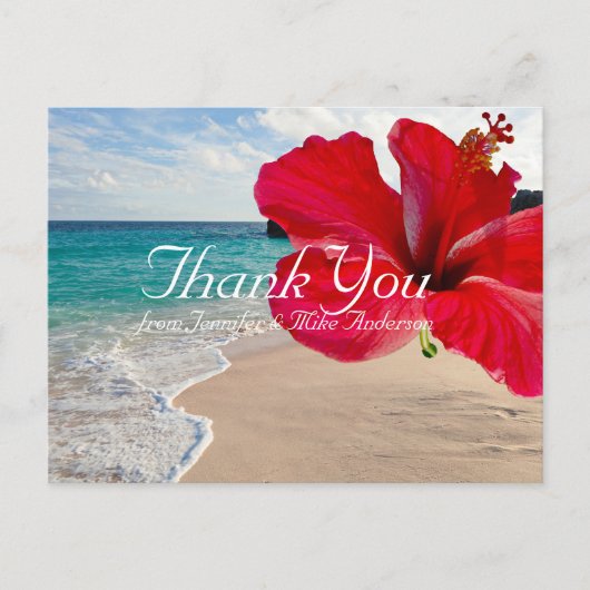 Tropische rode Hibiscus  strand Dank u Briefkaart (Voorkant)