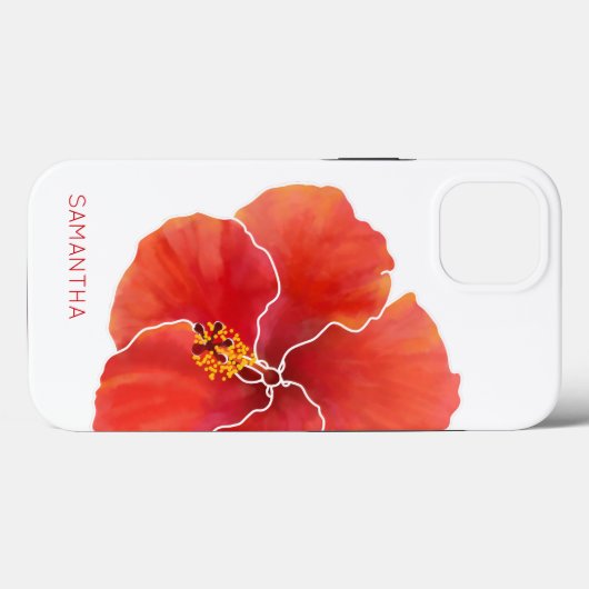 Tropische rode Hibiscus Waterverf Bloem Case-Mate iPhone Case (Achterkant (horizontaal))