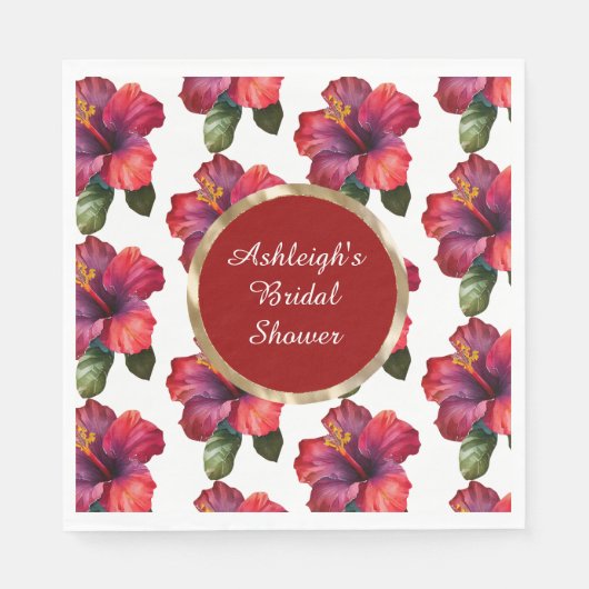 Tropische rode hibiscusbloemen bruidsmeisjesfeest servet (Voorkant)