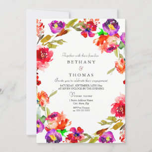 Tropische Rode Paarse Floral Engagement Party nodi Kaart