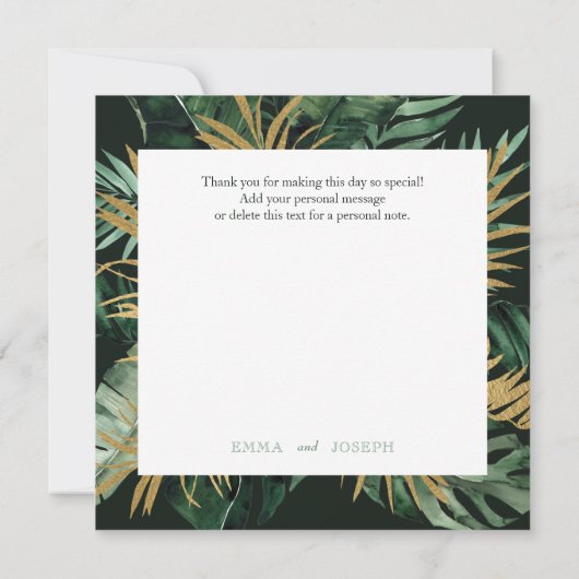 Tropische rode palmbladeren groene "Dank u" Kaart (Achterkant)