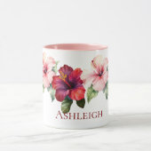 Tropische rode roze hibiscus bloemen mok (Midden)