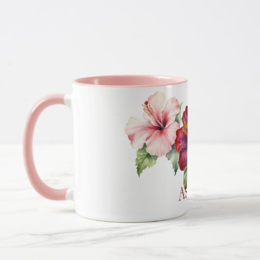 Tropische rode roze hibiscus bloemen mok (Links)
