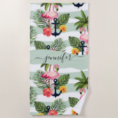 Tropische rode roze vlammen met bomen strandlaken (Voorkant)