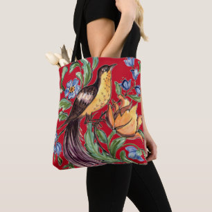 Tropische rode vogel van de Paradise Floral Folk A Tote Bag