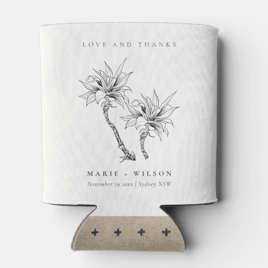 Tropische roestpalmen Black White Sketch Wedch Blikjeskoeler (Achterkant)