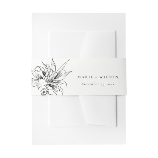 Tropische roestpalmen Black White Sketch Wedch Uitnodigingen Wikkel (Voorkant Voorbeeld)