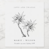 Tropische roestpalmen Black White Sketch Wedch Wijn Etiket (Enkel label)