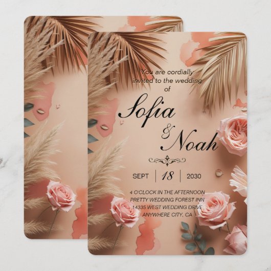 Tropische Romance blush Kaart (Voorkant / Achterkant)