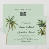 Tropische Romance Palm Trees pastel Green Wedding Kaart (Voorkant / Achterkant)
