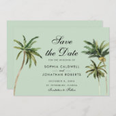 Tropische Romance Palm Trees pastel Green Wedding Save The Date (Voorkant / Achterkant)