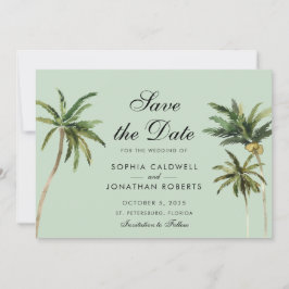Tropische Romance Palm Trees pastel Green Wedding Save The Date