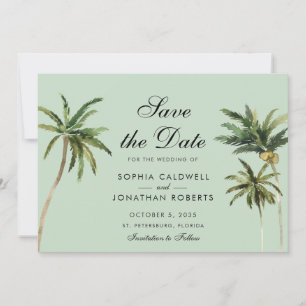 Tropische Romance Palm Trees pastel Green Wedding Save The Date