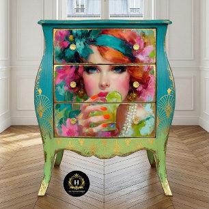 Tropische roodharige met limoencocktail decoupage tissuepapier