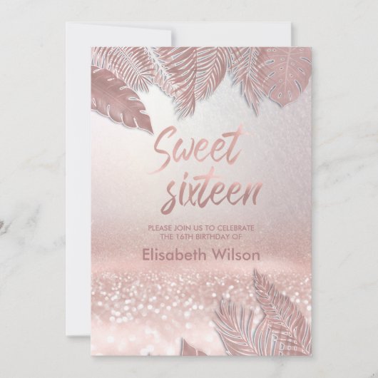 Tropische Roos goudglitterij Kaart (Voorkant)