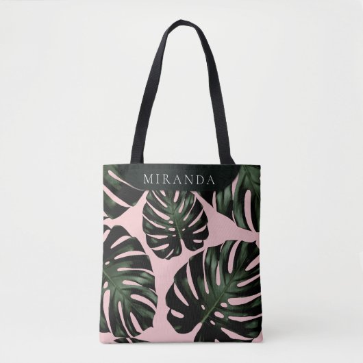 Tropische Roos Groene Bridesmaid Naam Tote Bag (Voorkant)