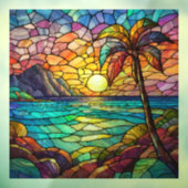 Tropische rotsachtige strand gebrandschilderde gla raamsticker (Vel 3)