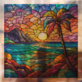 Tropische rotsachtige strand gebrandschilderde gla raamsticker (Vel 2)