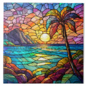 Tropische rotsachtige strand gebrandschilderde gla tegeltje (Voorkant)