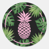 Tropische Roze Ananas Schoonheidssalon & SPA Zwart Ronde Sticker (Voorkant)