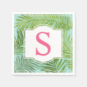Tropische roze aqua groene palmbladeren monogram servet (Voorkant)